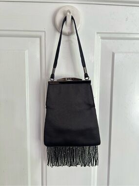 Accepting offers ! Black Fringe Evening Bag - Classic Satin Handbag